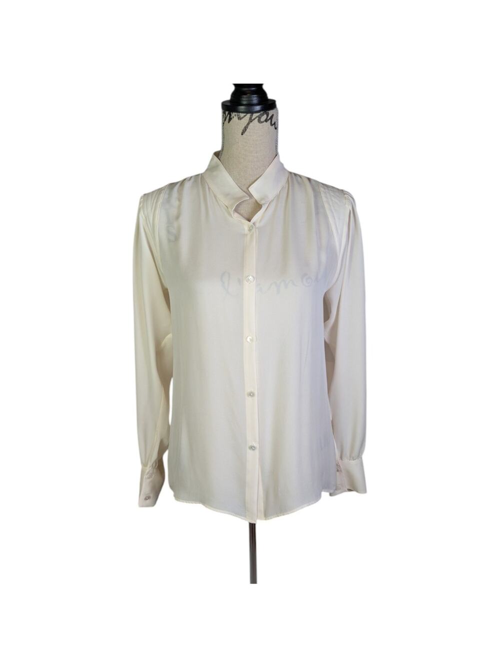 Nili Lotan Ivory 100% Silk Button Front Pleated Shoulder Blouse
